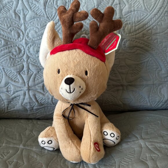 NWT Hallmark Christmas Singing 13" Chihuahua Puppy Dog Plush Musical Reindeer - Picture 1 of 7